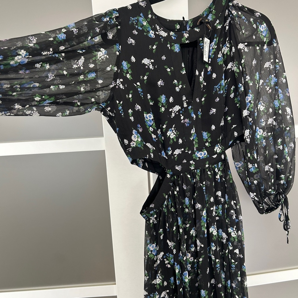 Maje Sheer Black (cut out )Dress with Blue Floral Pattern - Picture 7 of 14